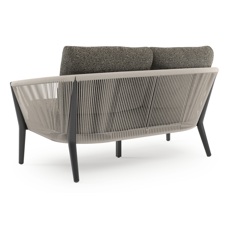 Orso loungebank in zwart aluminium en beige verticaal geweven ronde rope met Marbella Tunder all weather cosytica kussen