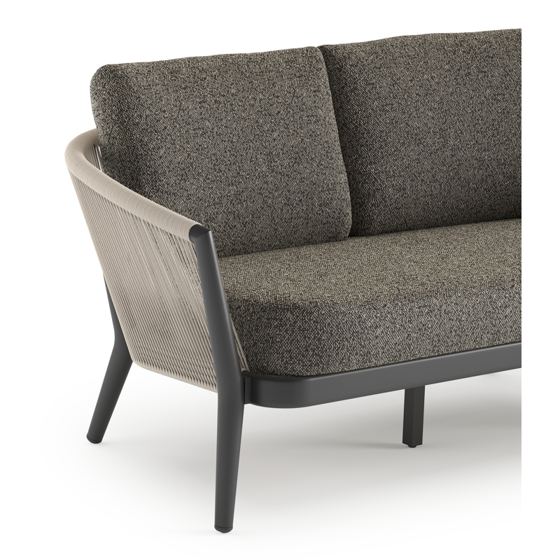 Orso loungebank in zwart aluminium en beige verticaal geweven ronde rope met Marbella Tunder all weather cosytica kussen