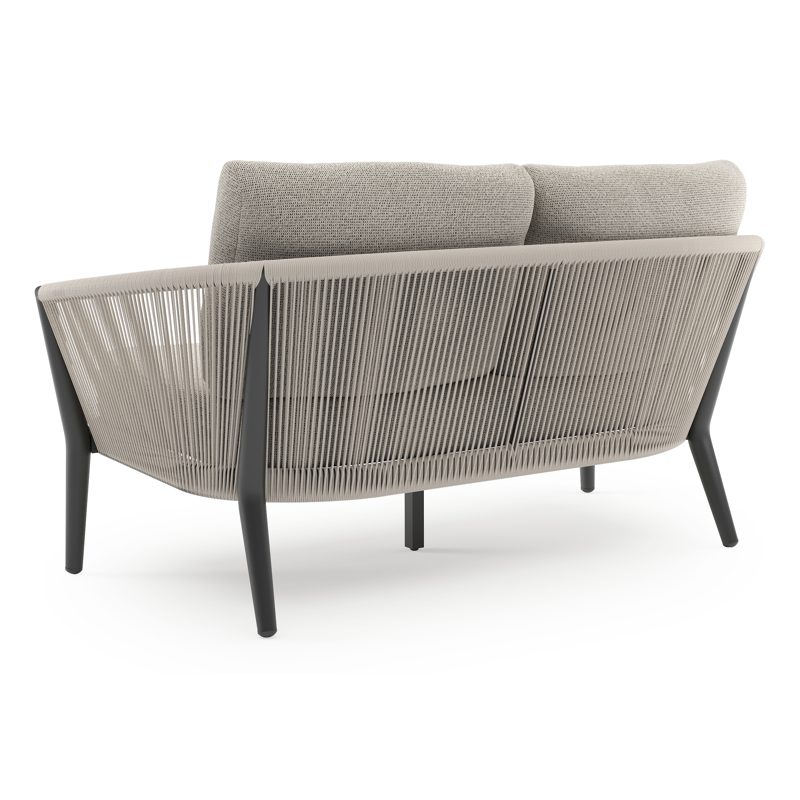 Orso loungebank in zwart aluminium en beige verticaal geweven ronde rope met Firenze Sand all weather solica kussen