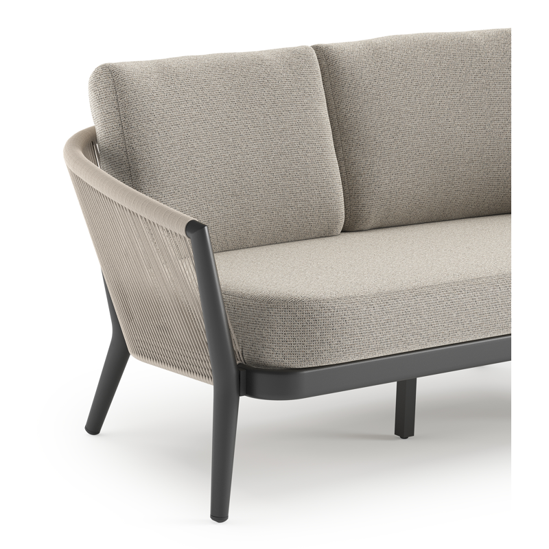 Orso loungebank in zwart aluminium en beige verticaal geweven ronde rope met Firenze Sand all weather solica kussen