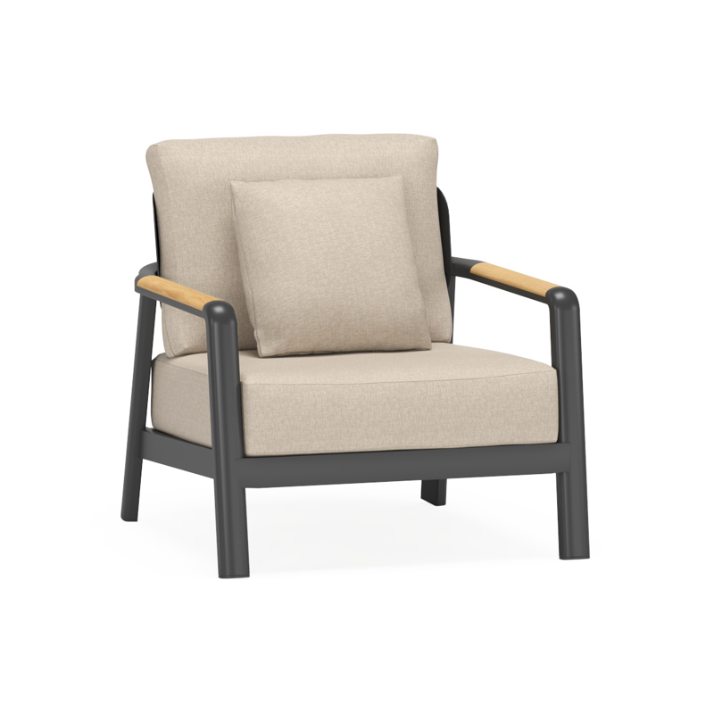 Salamanca loungestoel in zwart aluminium en teak met desert All Weather Olefin kussen