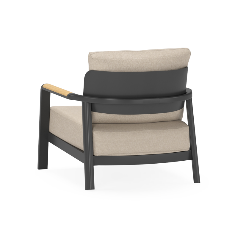 Salamanca loungestoel in zwart aluminium en teak met desert All Weather Olefin kussen