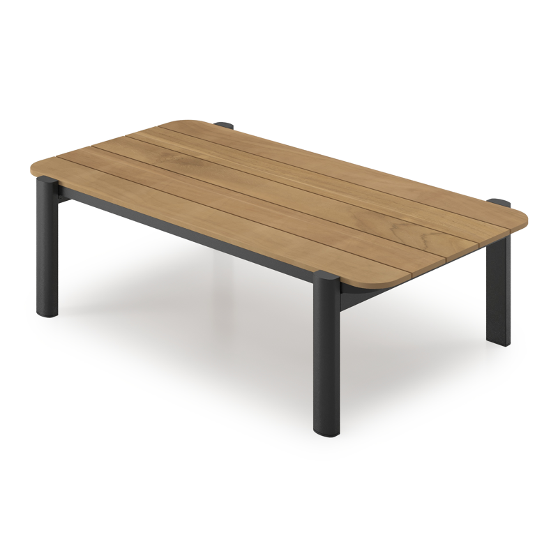 Table basse Salamanca en aluminium noir et teck - Lg. 120 x Lrg. 68 x Haut. 34 cm