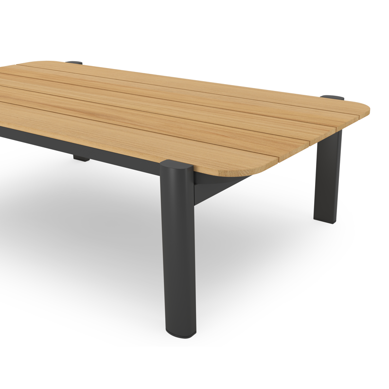 Table basse Salamanca en aluminium noir et teck - Lg. 120 x Lrg. 68 x Haut. 34 cm