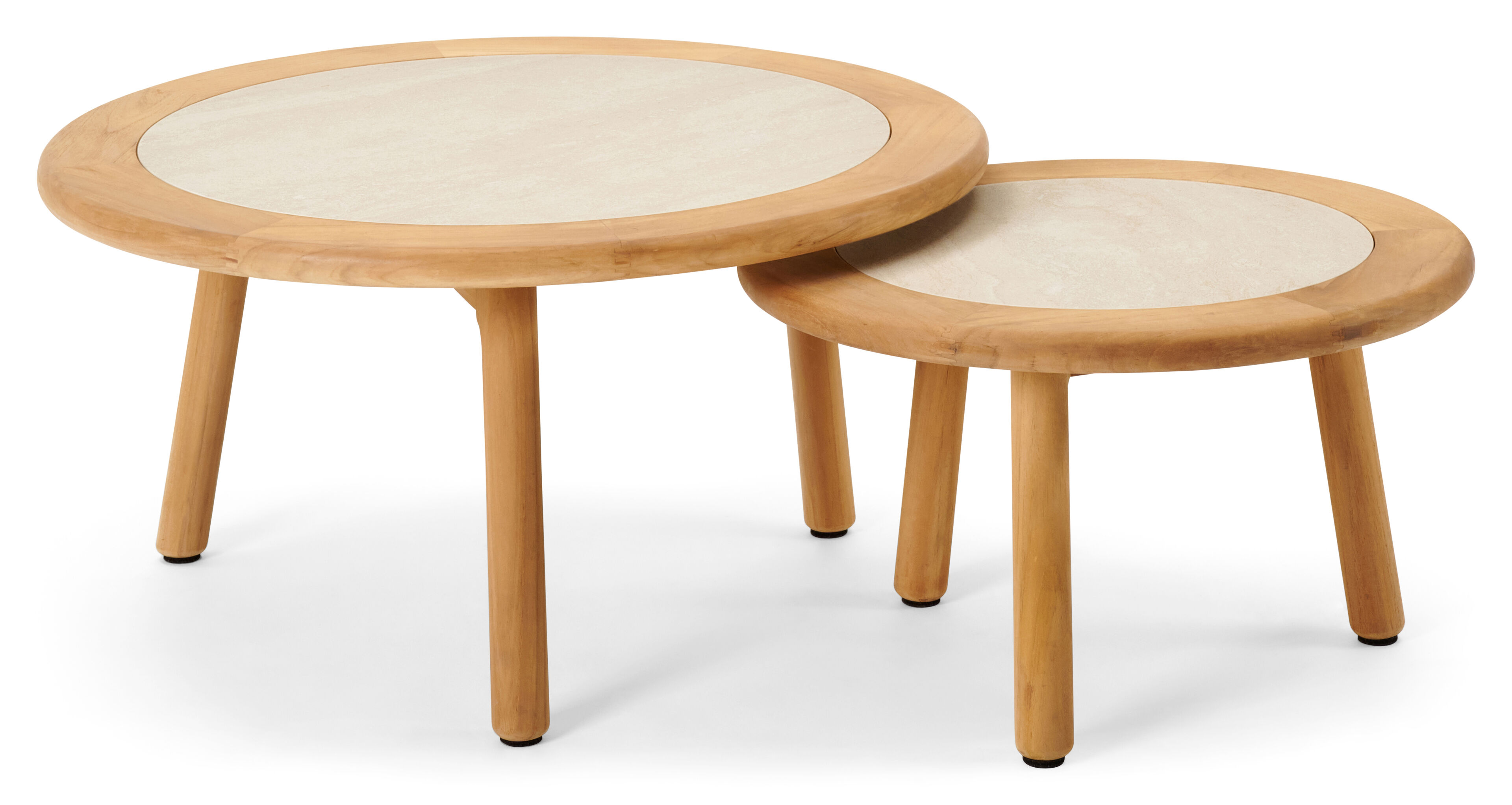 Tables basses Gardo en teck et céramique pleine beige - Diam. 80/60 x Haut. 37/31 cm