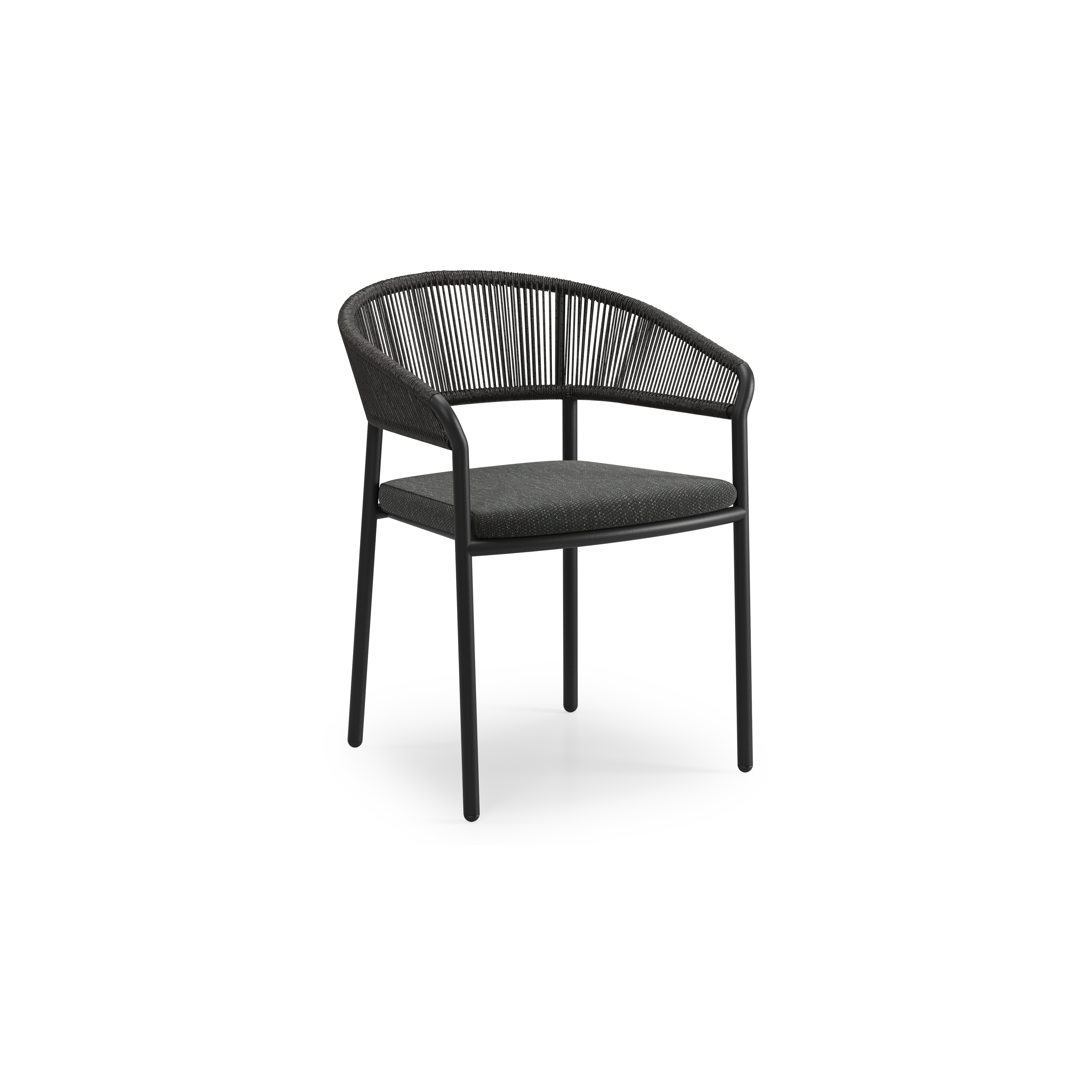 Chaise de jardin Zamora en aluminium noir et résine tressée torsadée avec coussin en sky black weather+ softtouch