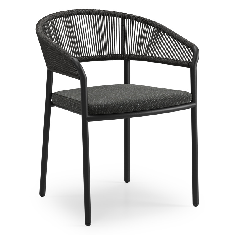 Zamora tuinstoel in zwart aluminium en zwart aluminium met kussen in sky black weather+ softtouch
