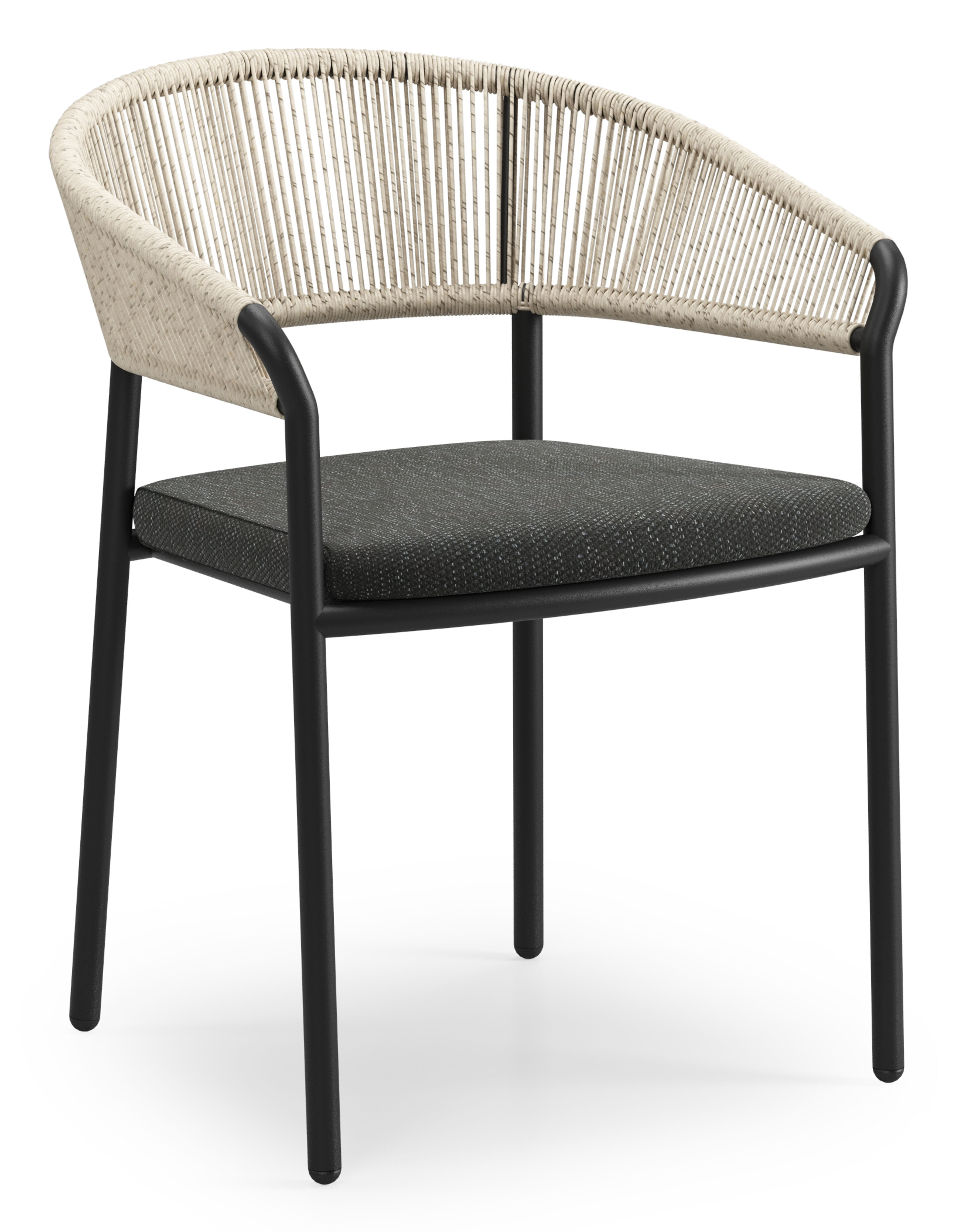 Zamora tuinstoel in zwart aluminium en beige gedraaide ronde wicker met kussen in sky black weather+ softtouch