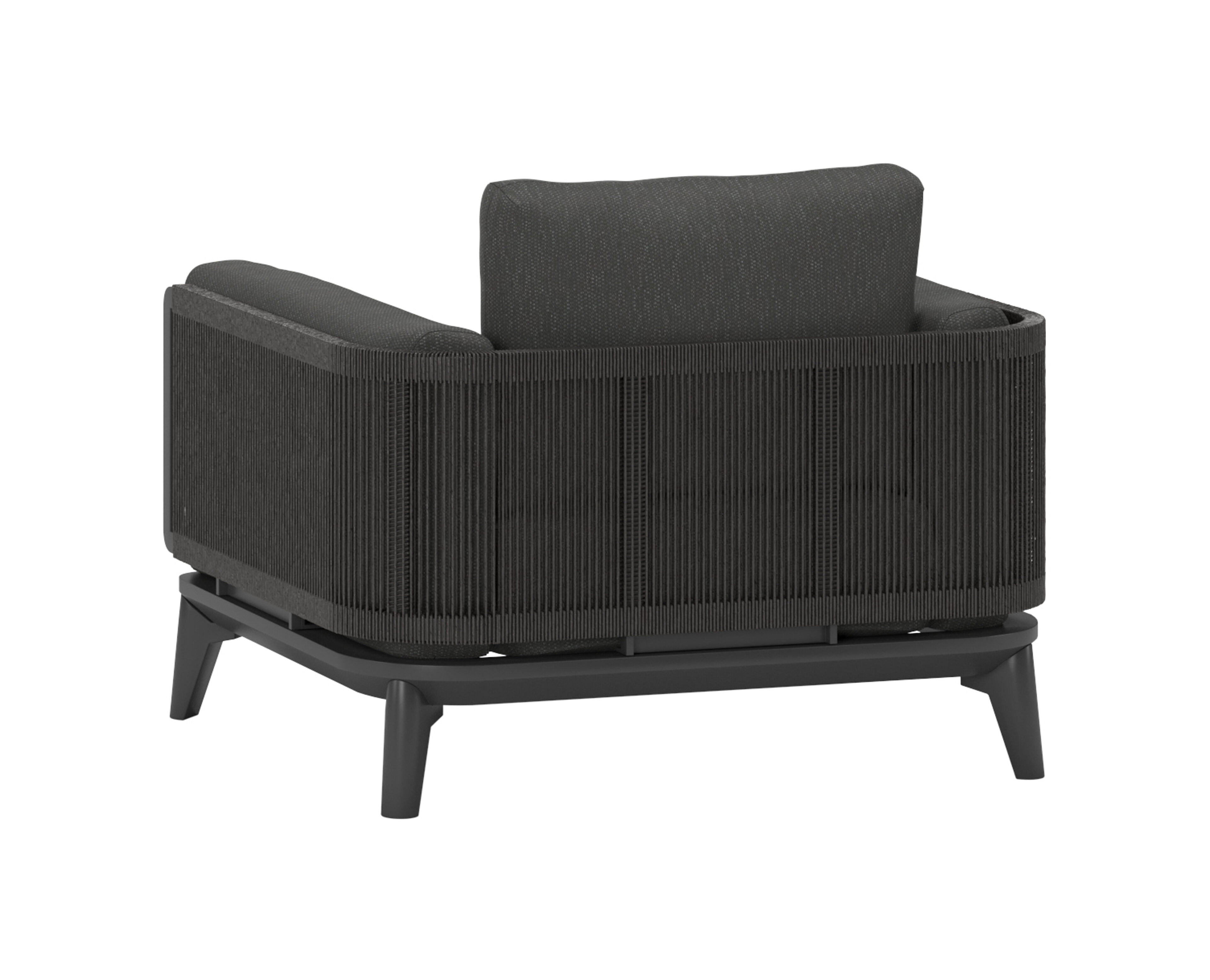 Mosa loungestoel 1-zit in zwart aluminium en zwart gedraaide ronde wicker met sky black kussen