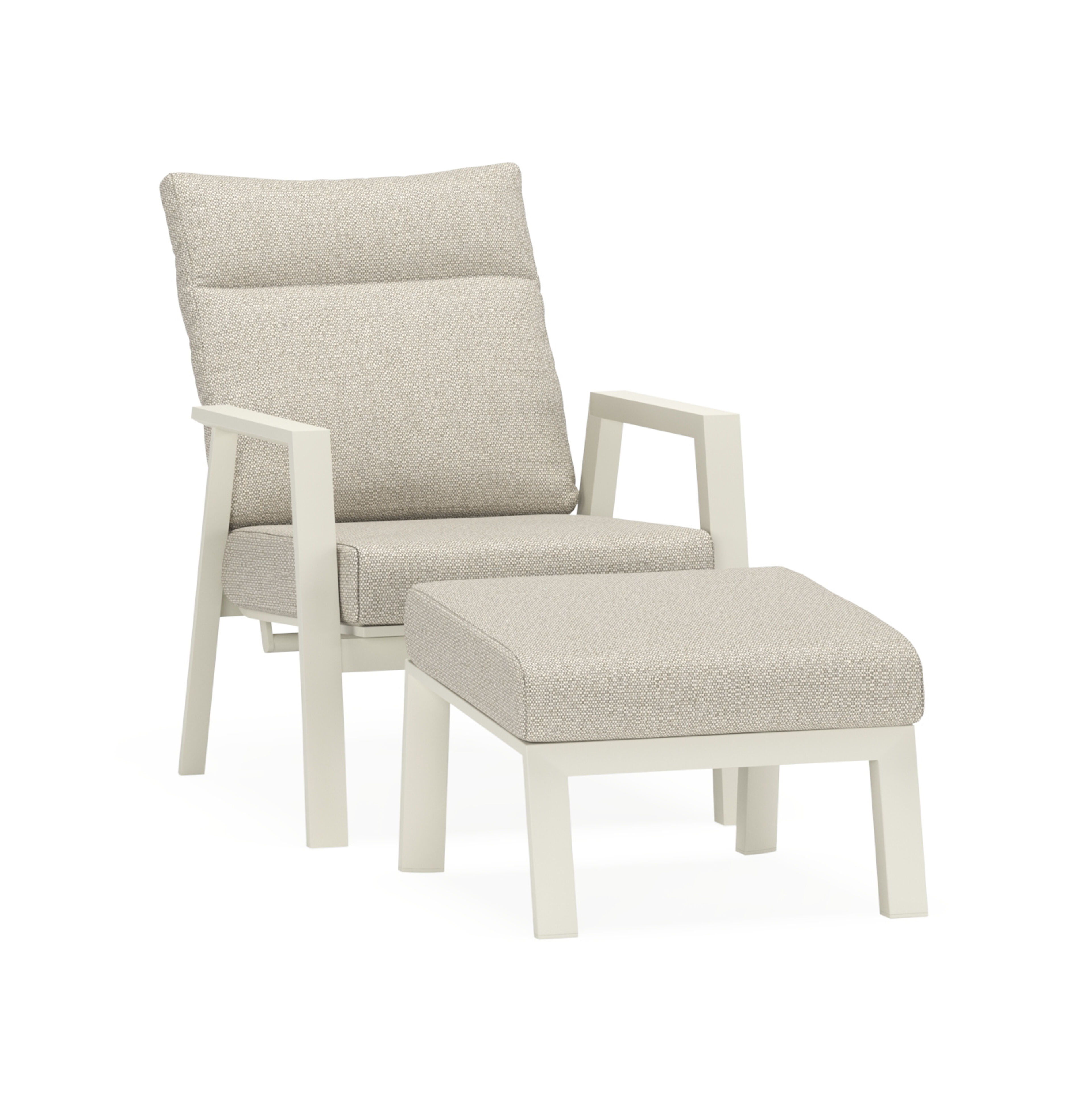 Avila loungestoel 1-zit + poef in beige aluminium met twilight granite weather+ softtouch kussen