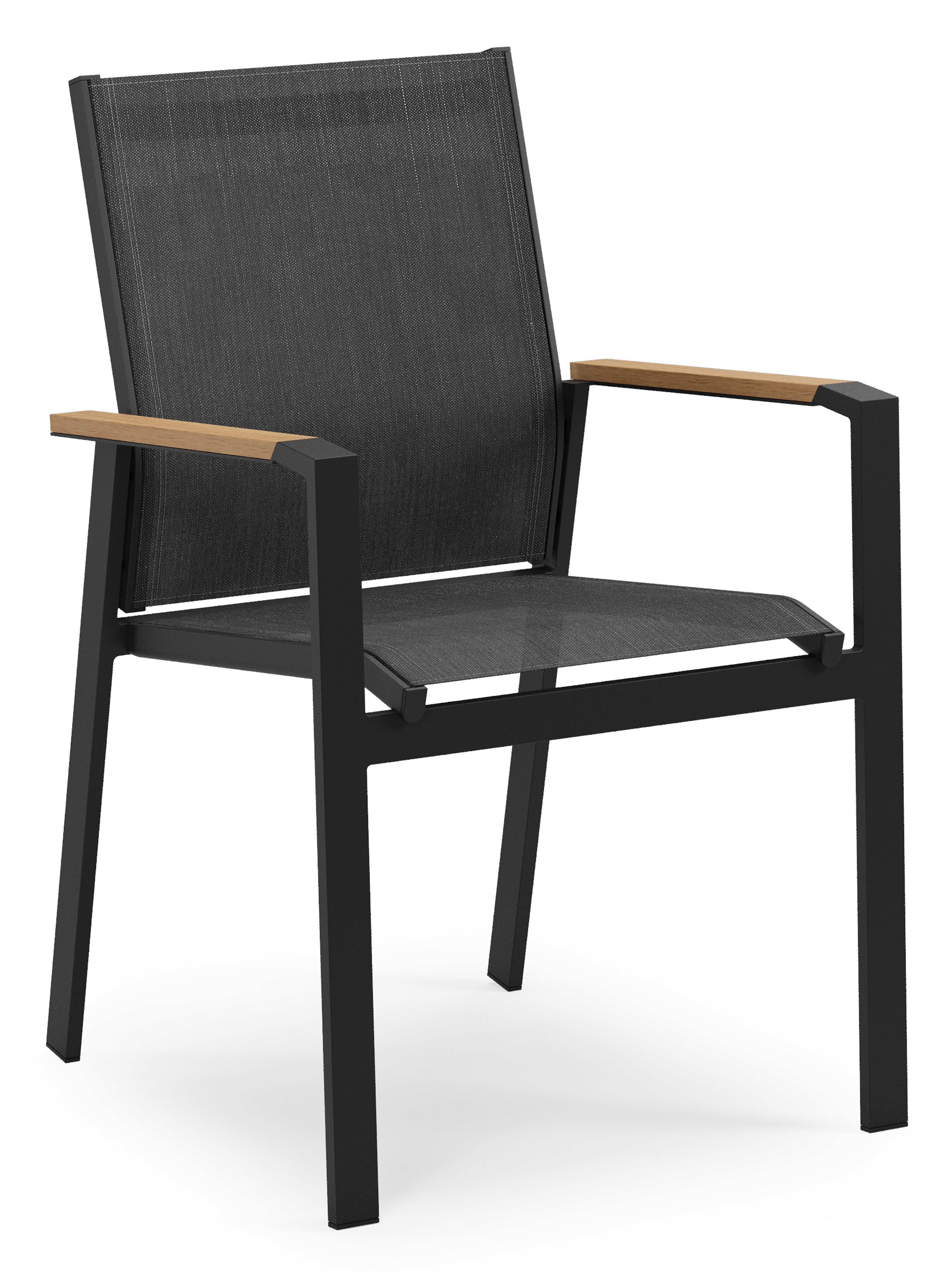 Bahia tuinstoel in zwart aluminium en zwart textilene en polywood armleuning