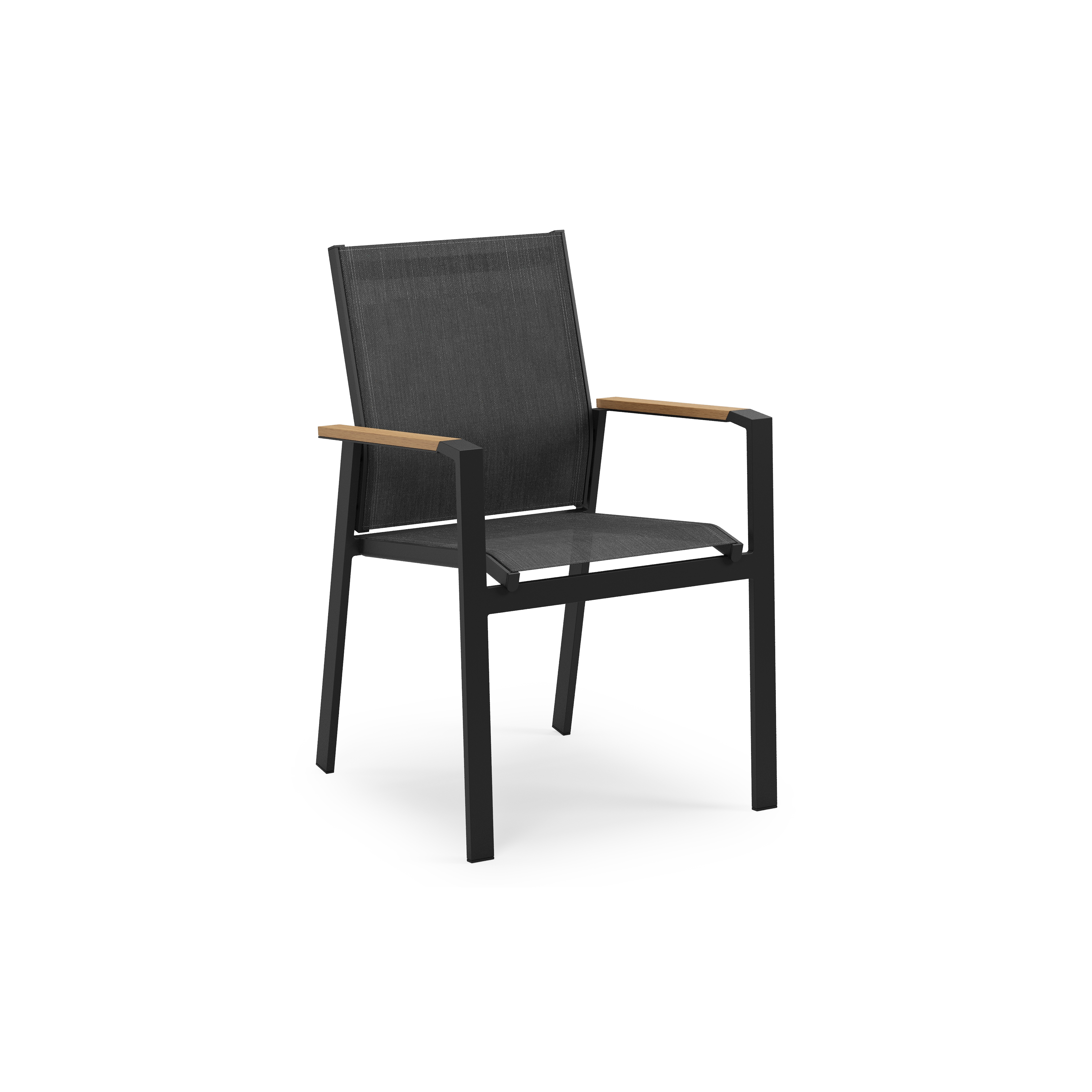 Bahia tuinstoel in zwart aluminium en zwart textilene en polywood armleuning