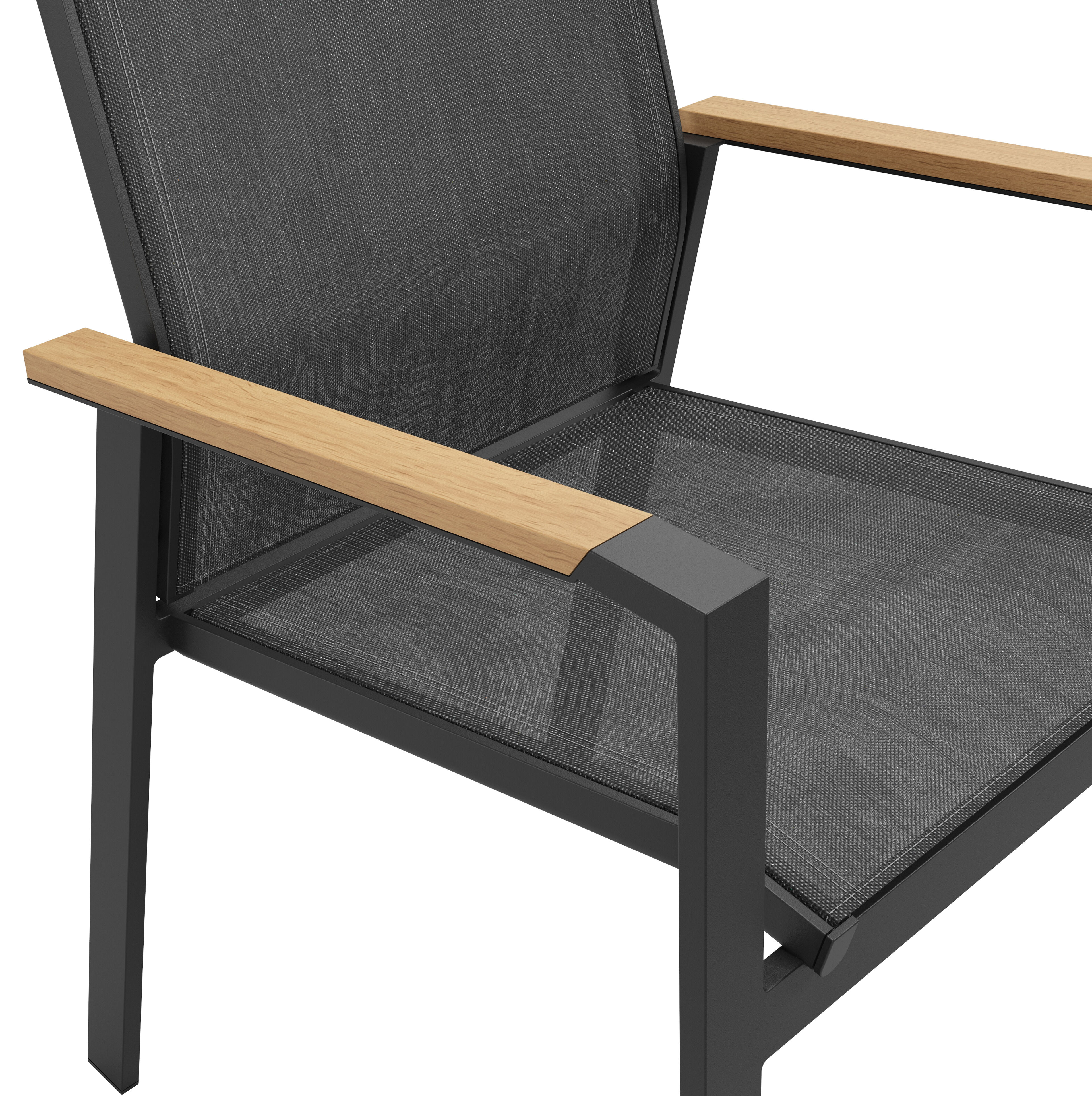 Bahia tuinstoel in zwart aluminium en zwart textilene en polywood armleuning