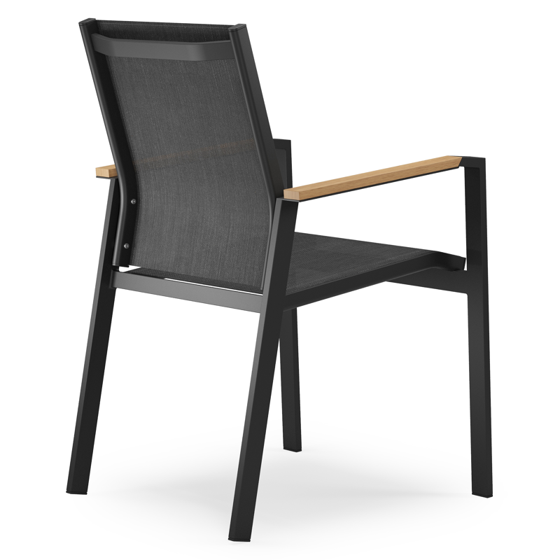 Bahia tuinstoel in zwart aluminium en zwart textilene en polywood armleuning