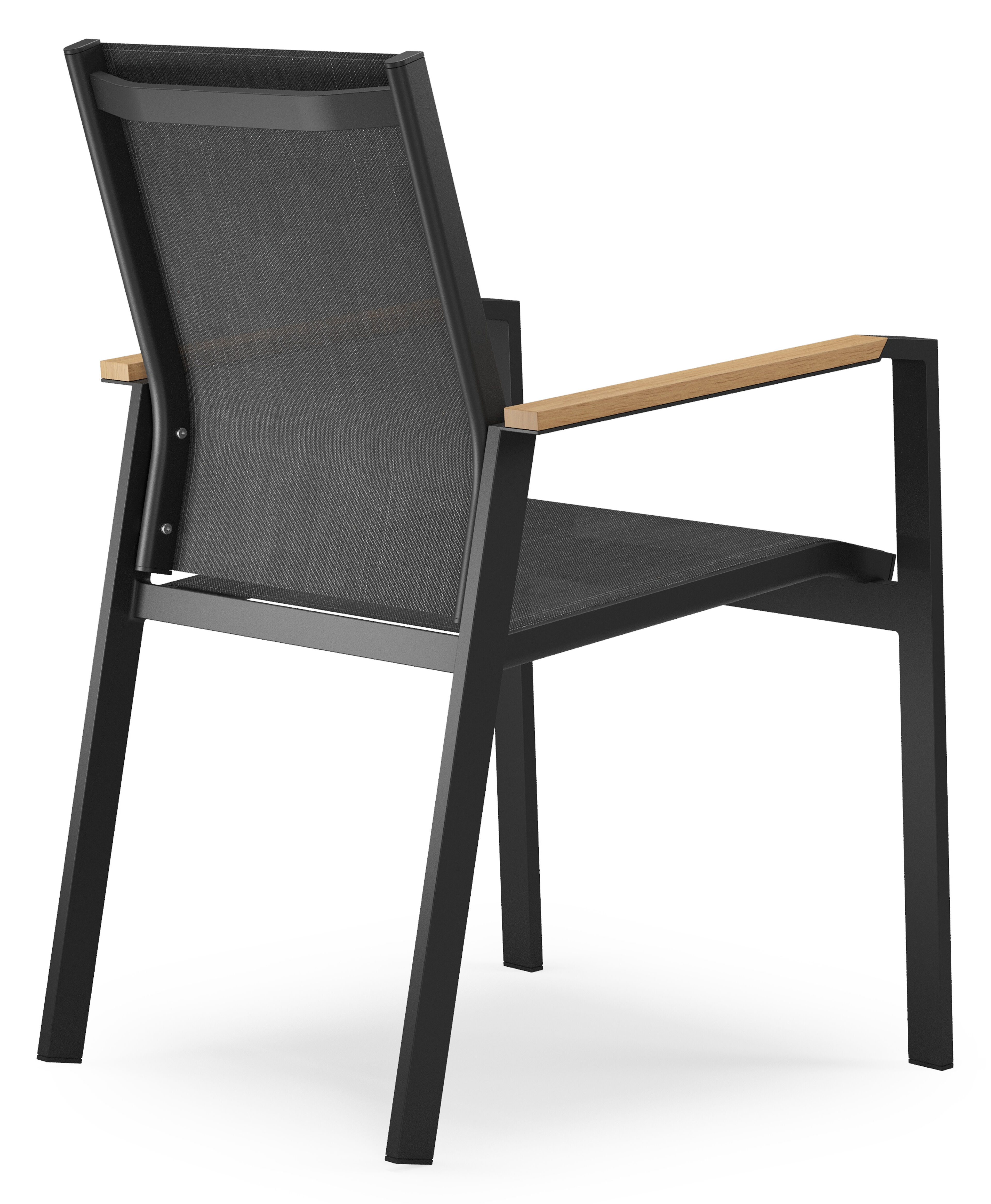 Bahia tuinstoel in zwart aluminium en zwart textilene en polywood armleuning