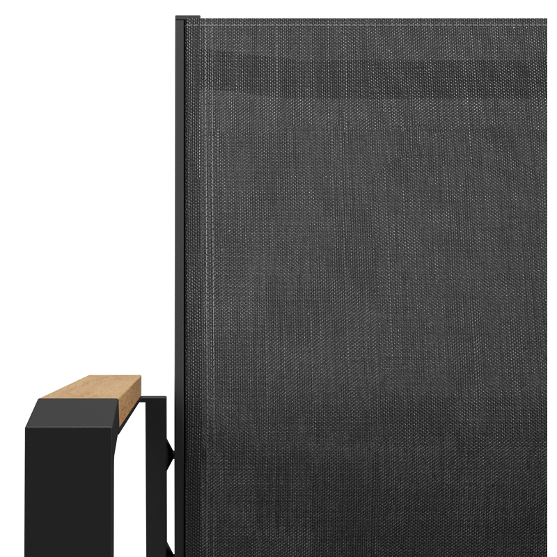 Bahia tuinstoel in zwart aluminium en zwart textilene en polywood armleuning