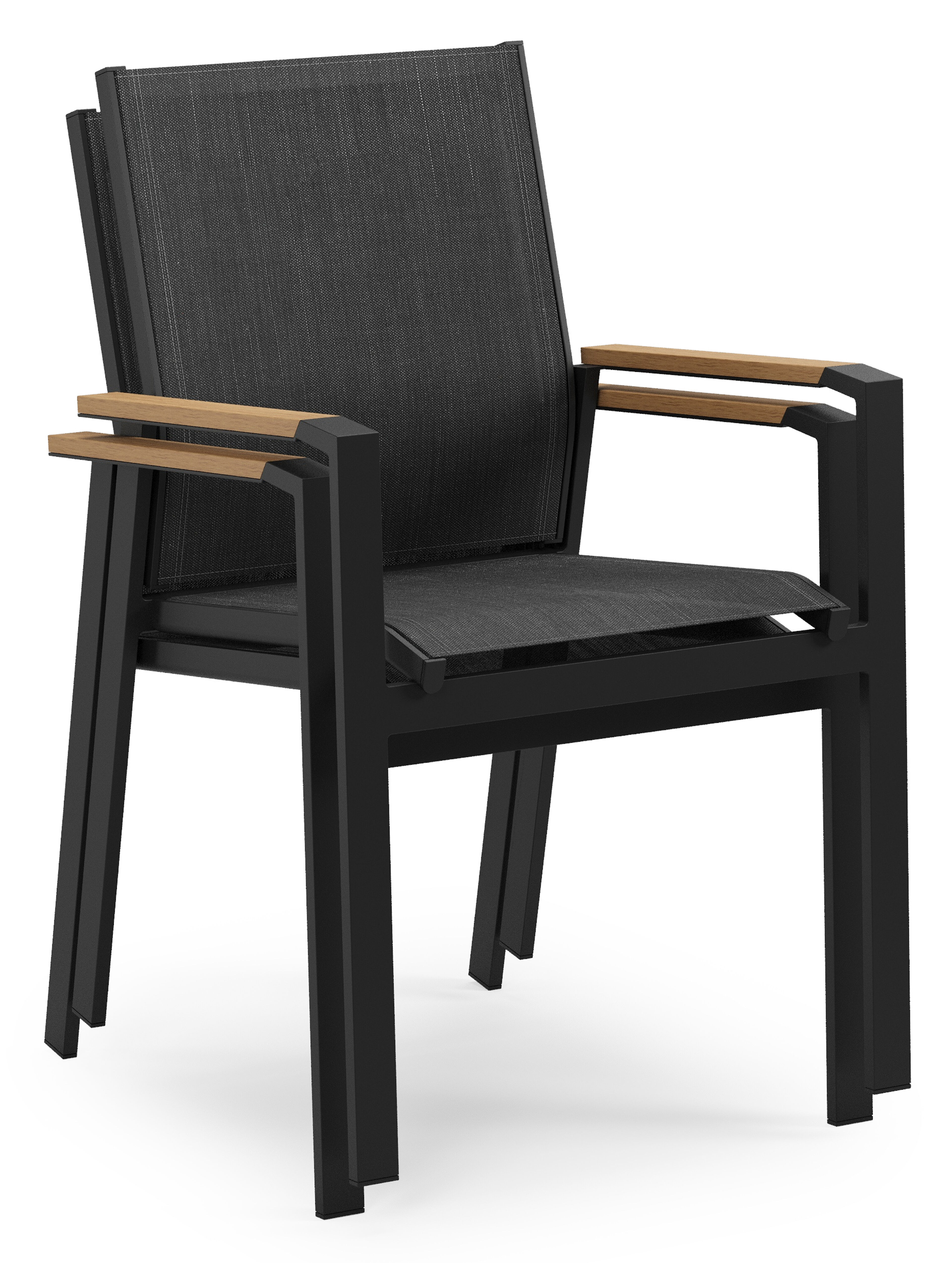 Bahia tuinstoel in zwart aluminium en zwart textilene en polywood armleuning