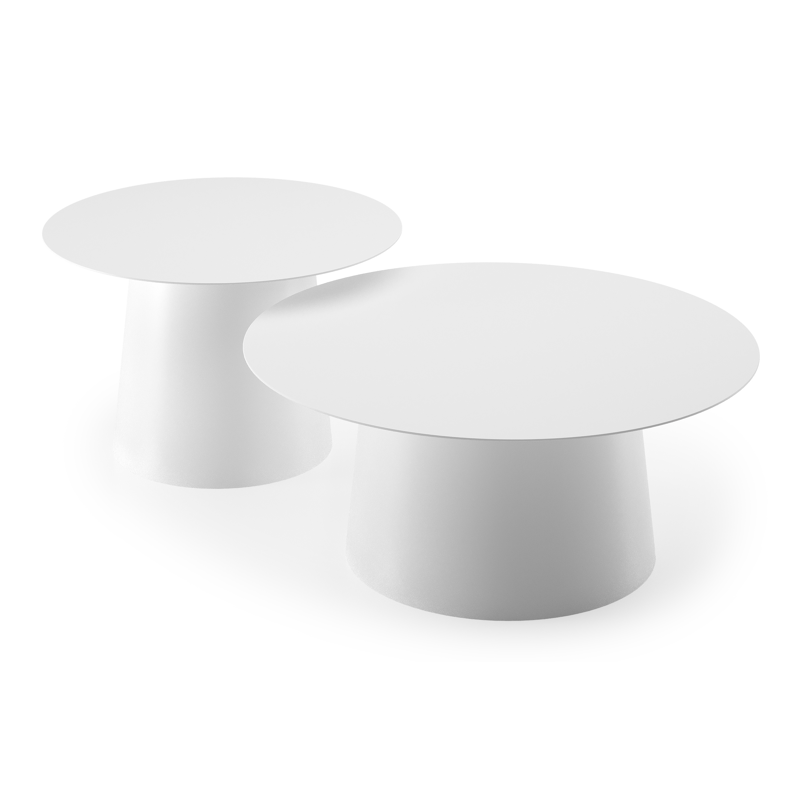 Set van 2 Avila loungetafels in wit aluminium - Dia. 90 x H 36 cm, Dia. 70 x H 42 cm