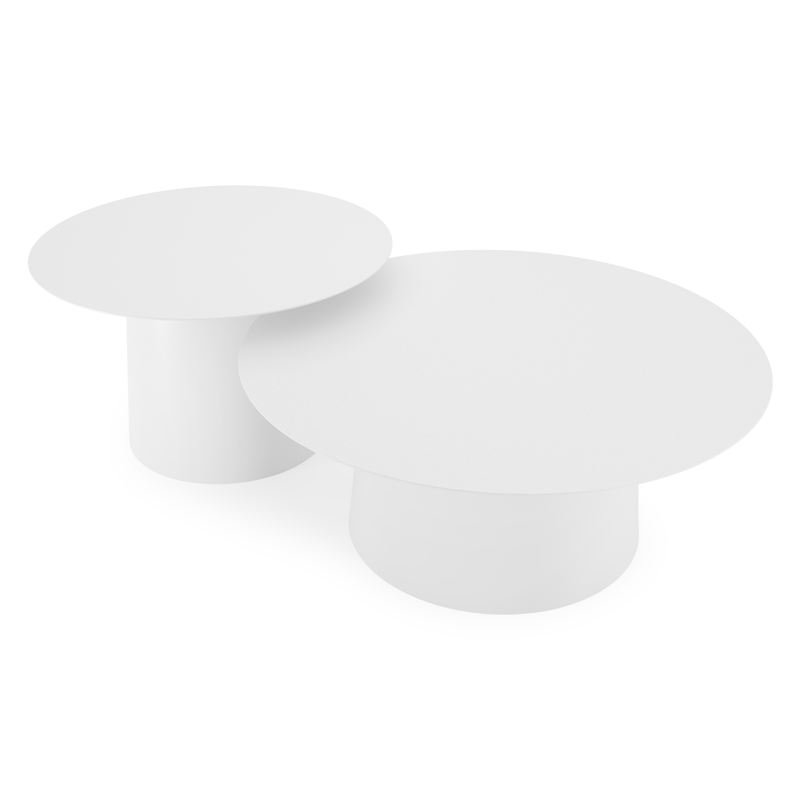 Set van 2 Avila loungetafels in wit aluminium - Dia. 90 x H 36 cm, Dia. 70 x H 42 cm