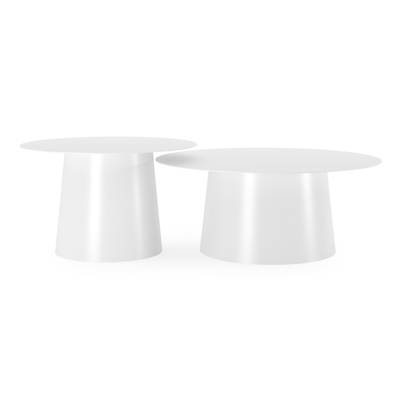 Set van 2 Avila loungetafels in wit aluminium - Dia. 90 x H 36 cm, Dia. 70 x H 42 cm