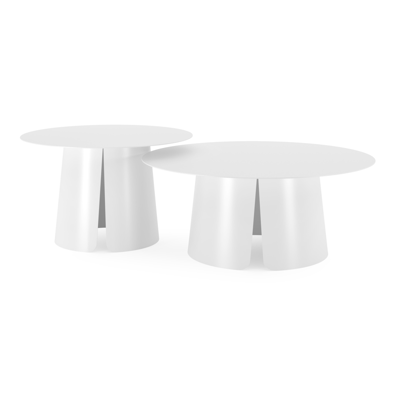 Set van 2 Avila loungetafels in wit aluminium - Dia. 90 x H 36 cm, Dia. 70 x H 42 cm