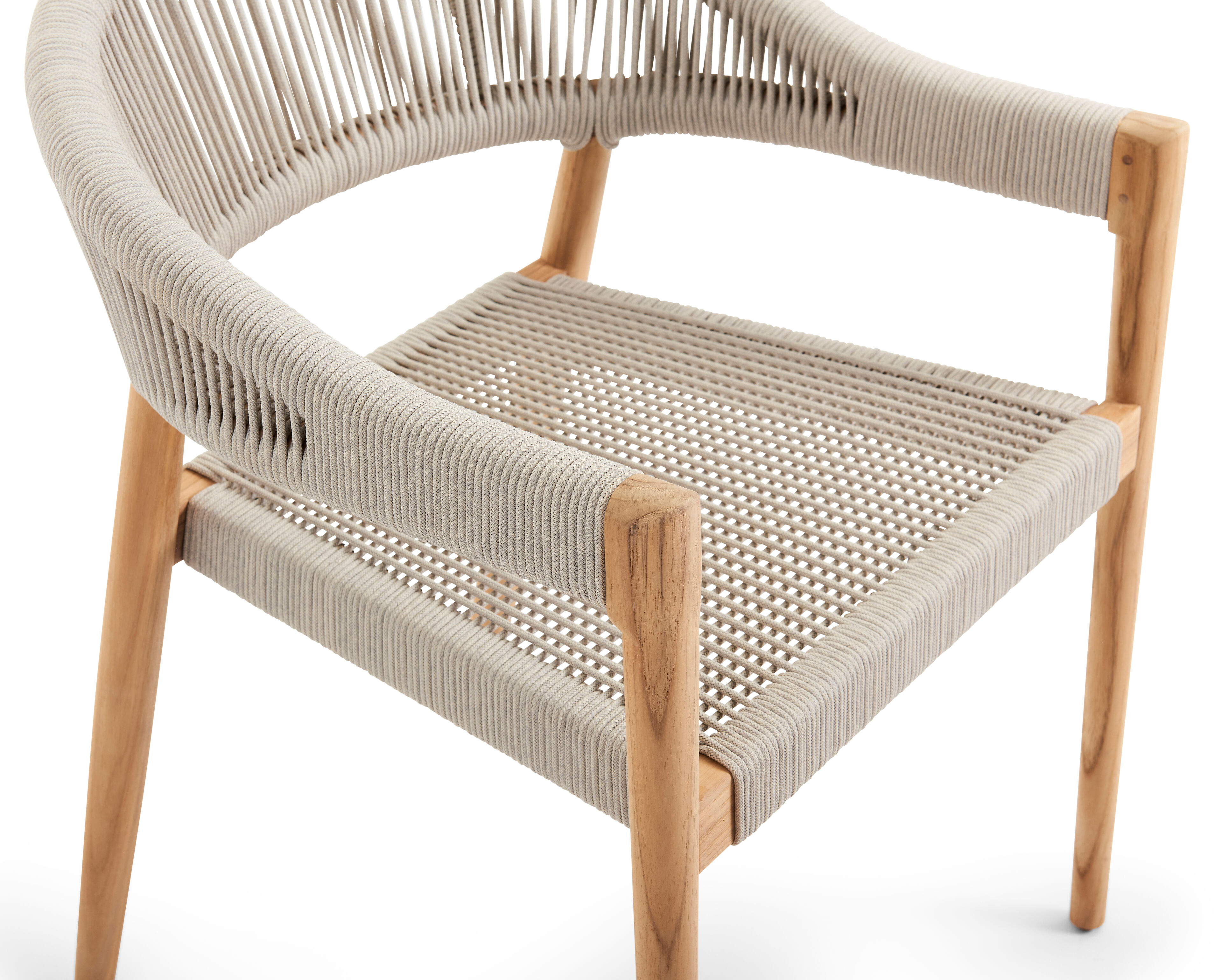 Tribola tuinstoel in teak en beige verticaal geweven ronde rope 