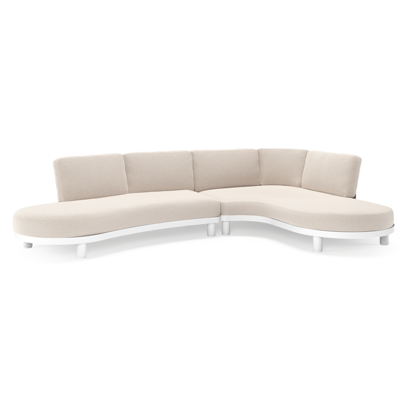 Salon de jardin d'angle Donato en aluminium blanc et coussins en all weather sunbrella® luxe Slow Farafra