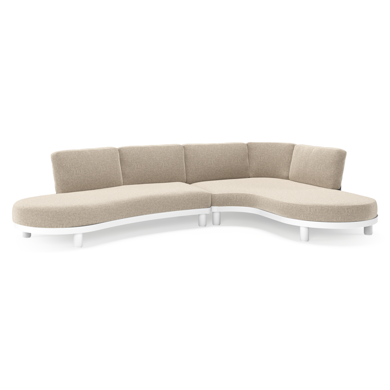 Salon de jardin d'angle Donato en aluminium blanc et coussins en all weather sunbrella® luxe Chartres Pewter