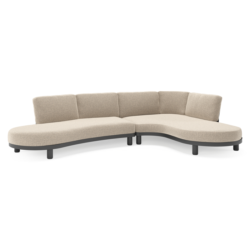 Salon de jardin d'angle Donato en aluminium noir et coussins en all weather sunbrella® luxe Chartres Pewter