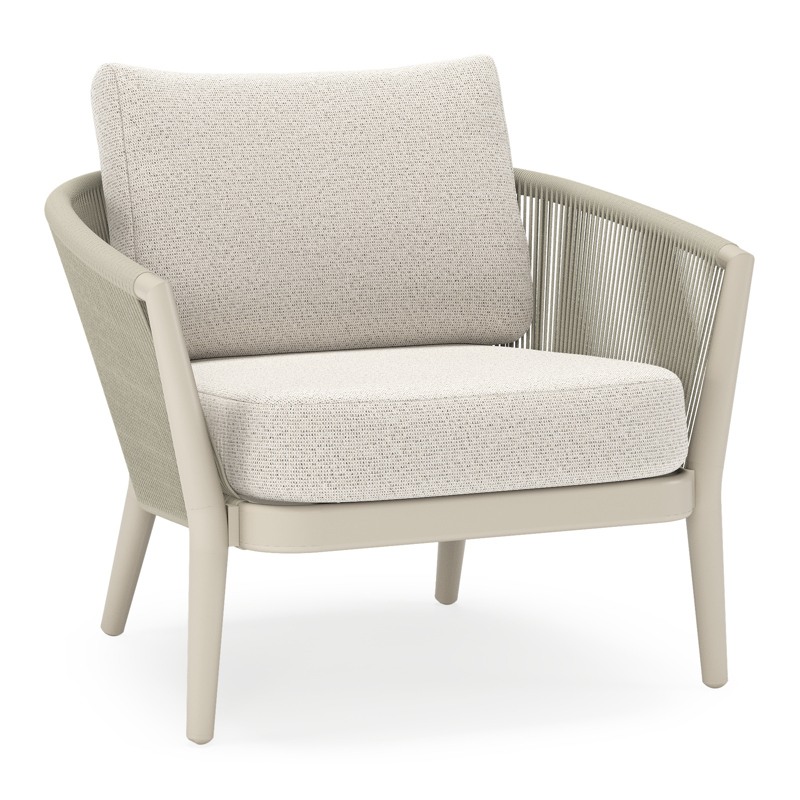 Orso loungestoel in beige aluminium en beige verticaal geweven ronde rope met Firenze Natural all weather solica kussen