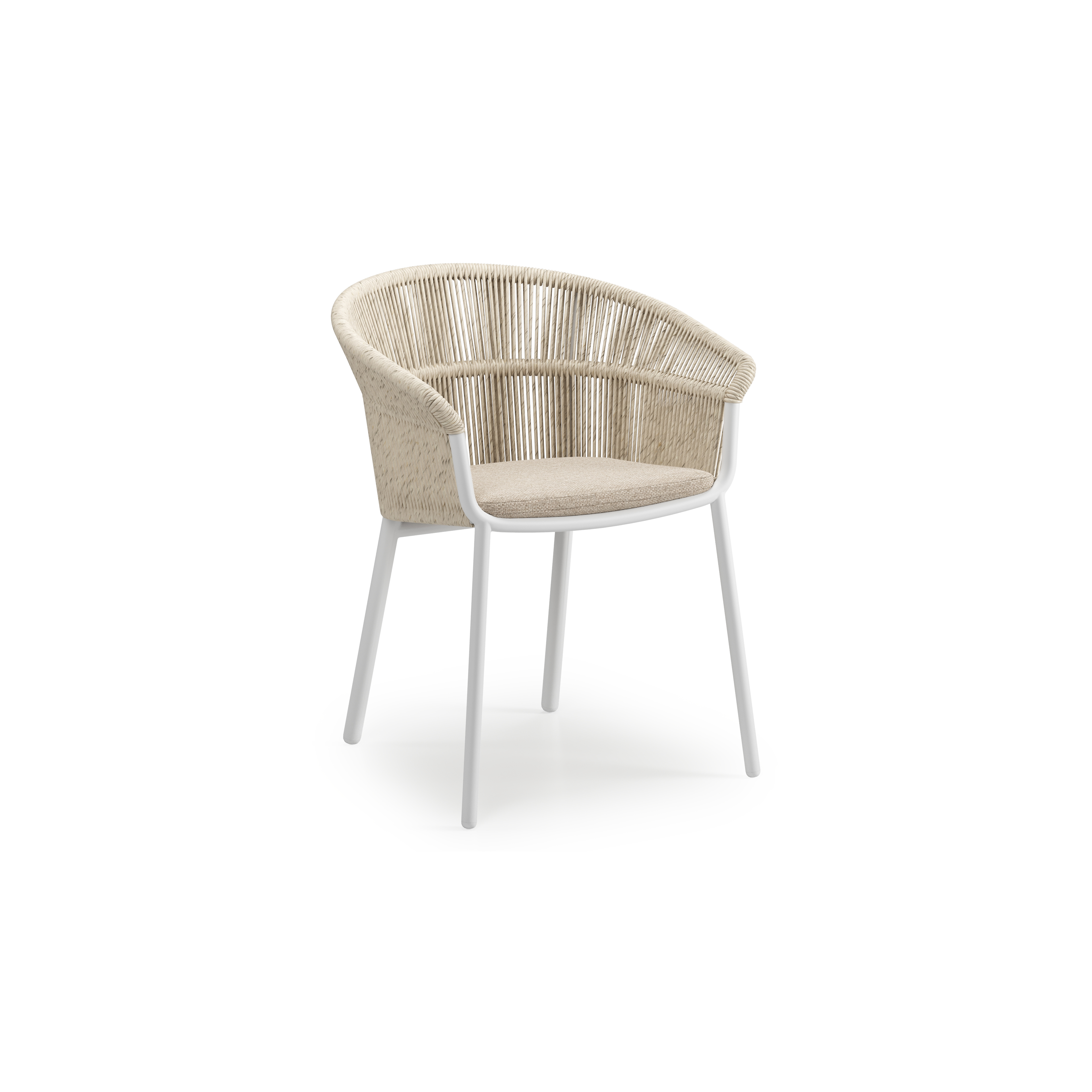 Matera stapelbare tuinstoel in wit aluminium en beige gedraaide ronde wicker met kussen in beige weather+ softtouch