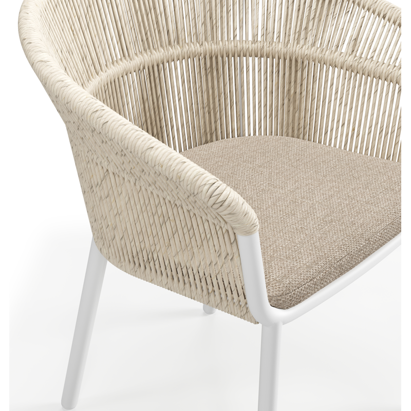 Chaise de jardin empilable Matera en aluminium blanc et résine tressée torsadé beige avec coussin en beige weather+ softtouch