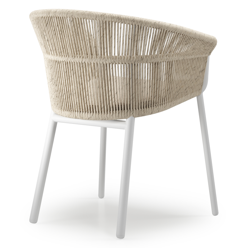Chaise de jardin empilable Matera en aluminium blanc et résine tressée torsadé beige avec coussin en beige weather+ softtouch