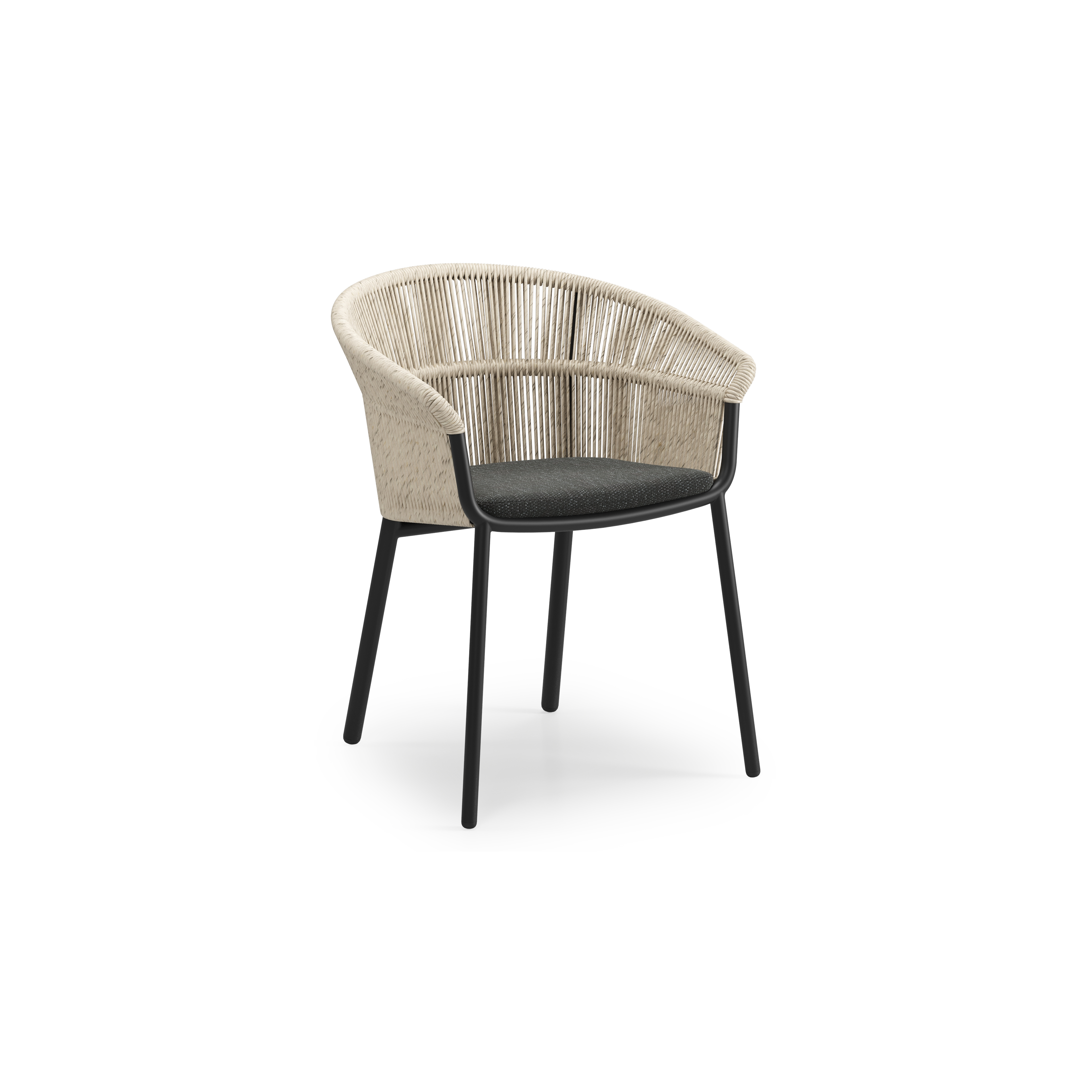 Matera stapelbare tuinstoel in zwart aluminium en beige gedraaide ronde wicker met kussen in sky black weather+ softtouch