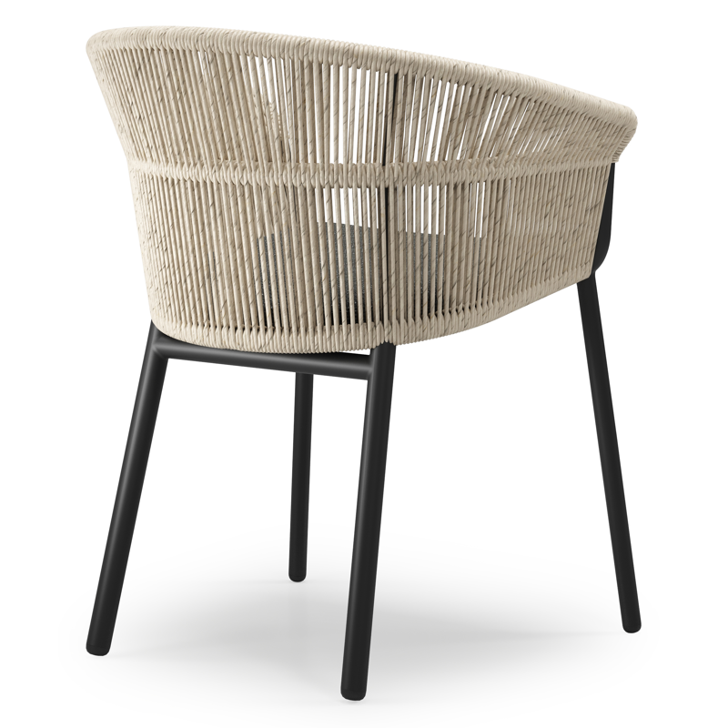Matera stapelbare tuinstoel in zwart aluminium en beige gedraaide ronde wicker met kussen in sky black weather+ softtouch