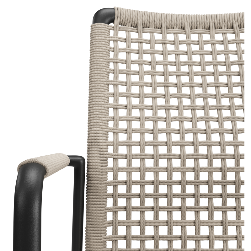 Chaise de jardin Como en aluminium noir et corde ronde tissée carrée beige