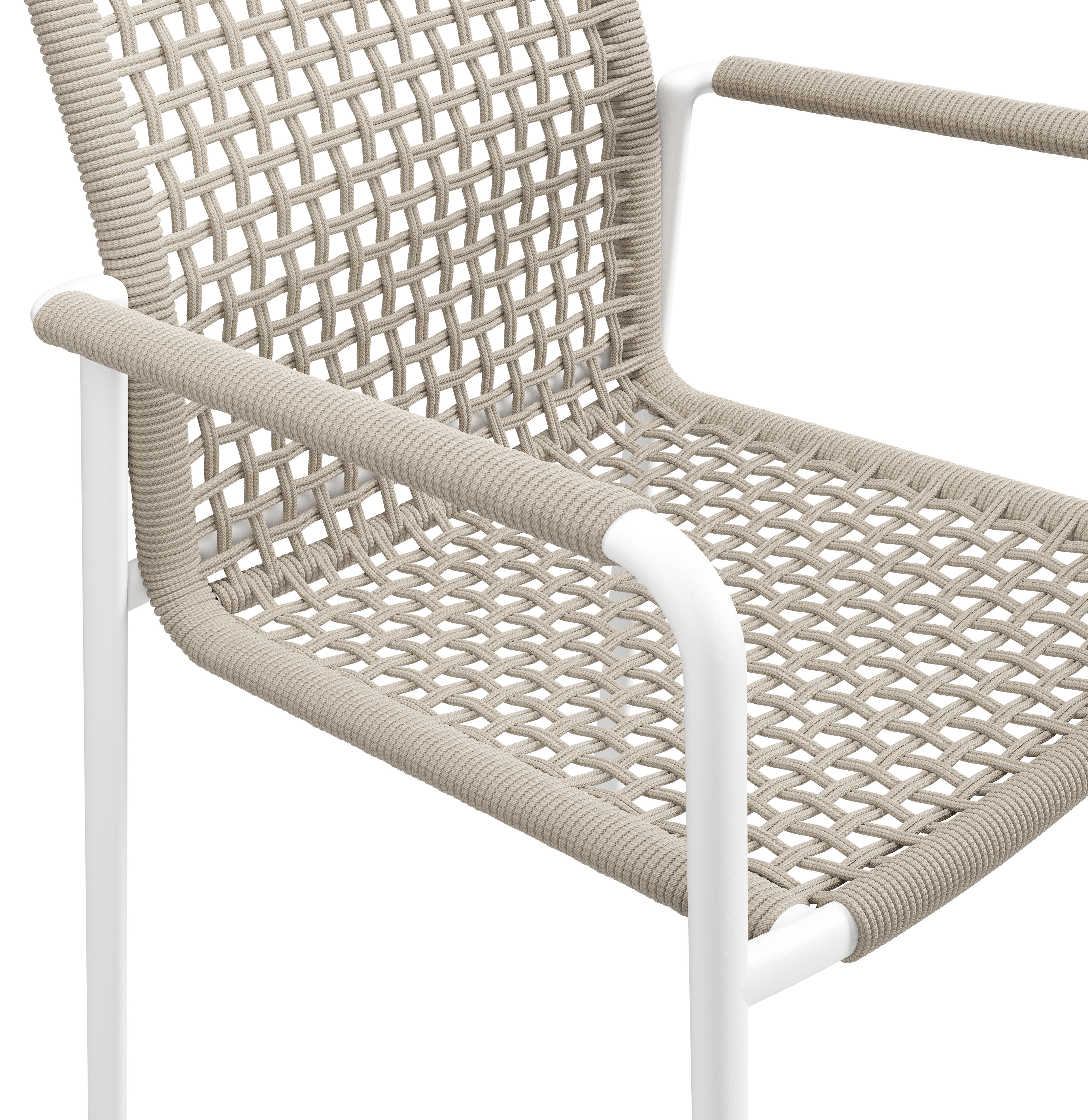 Como tuinstoel in wit aluminium en beige vierkant geweven ronde rope