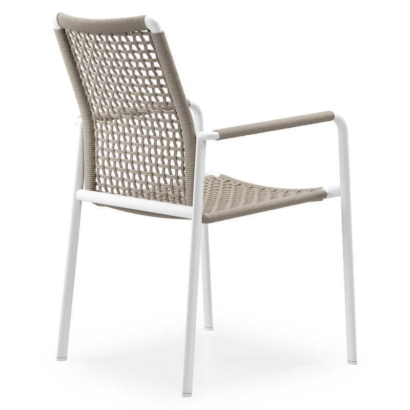 Chaise de jardin Como en aluminium blanc et corde ronde tissée carrée beige
