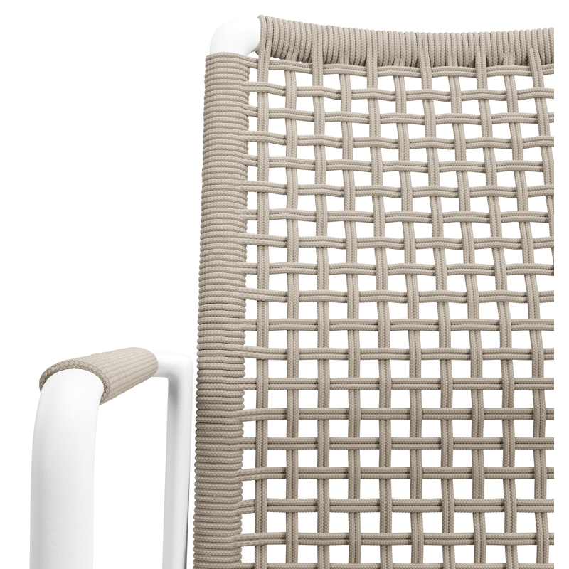 Chaise de jardin Como en aluminium blanc et corde ronde tissée carrée beige