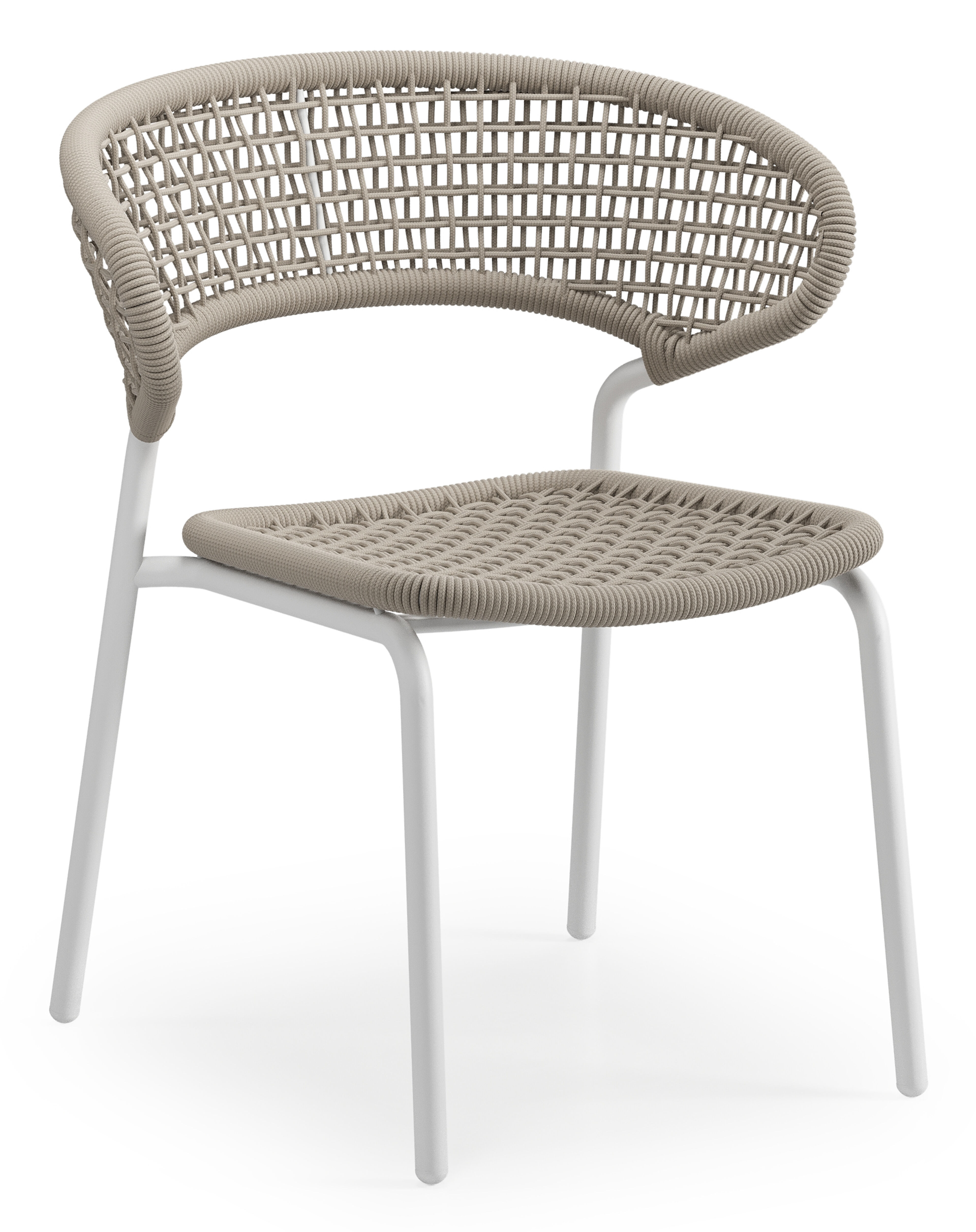 Donato XL tuinstoel in wit aluminium en beige vierkant geweven ronde rope
