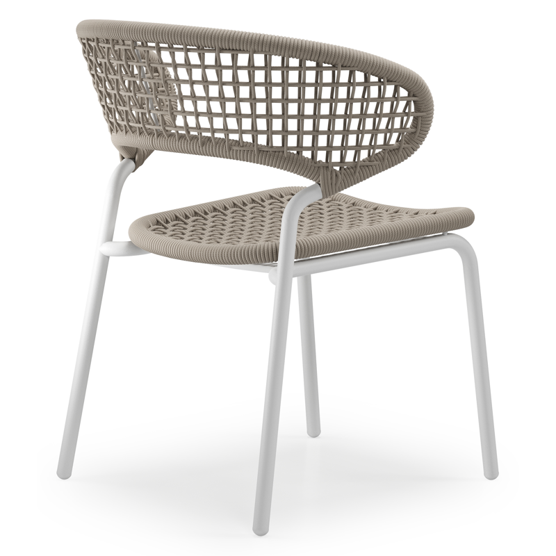 Donato XL tuinstoel in wit aluminium en beige vierkant geweven ronde rope
