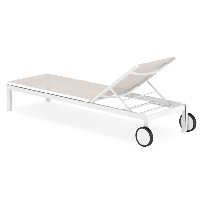 Caravelle verstelbaar ligbed in wit aluminium en beige single textileen