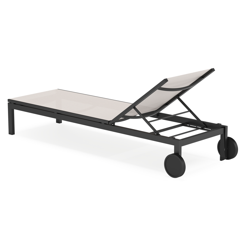Chaise longue réglable Caravelle en aluminium noir et textilène simple beige