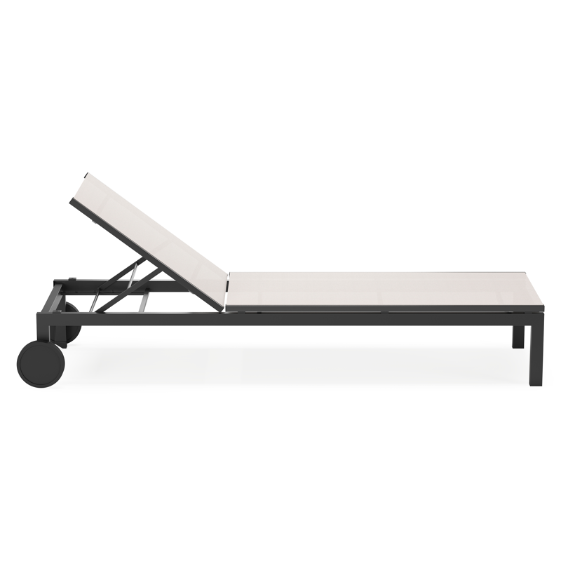 Chaise longue réglable Caravelle en aluminium noir et textilène simple beige