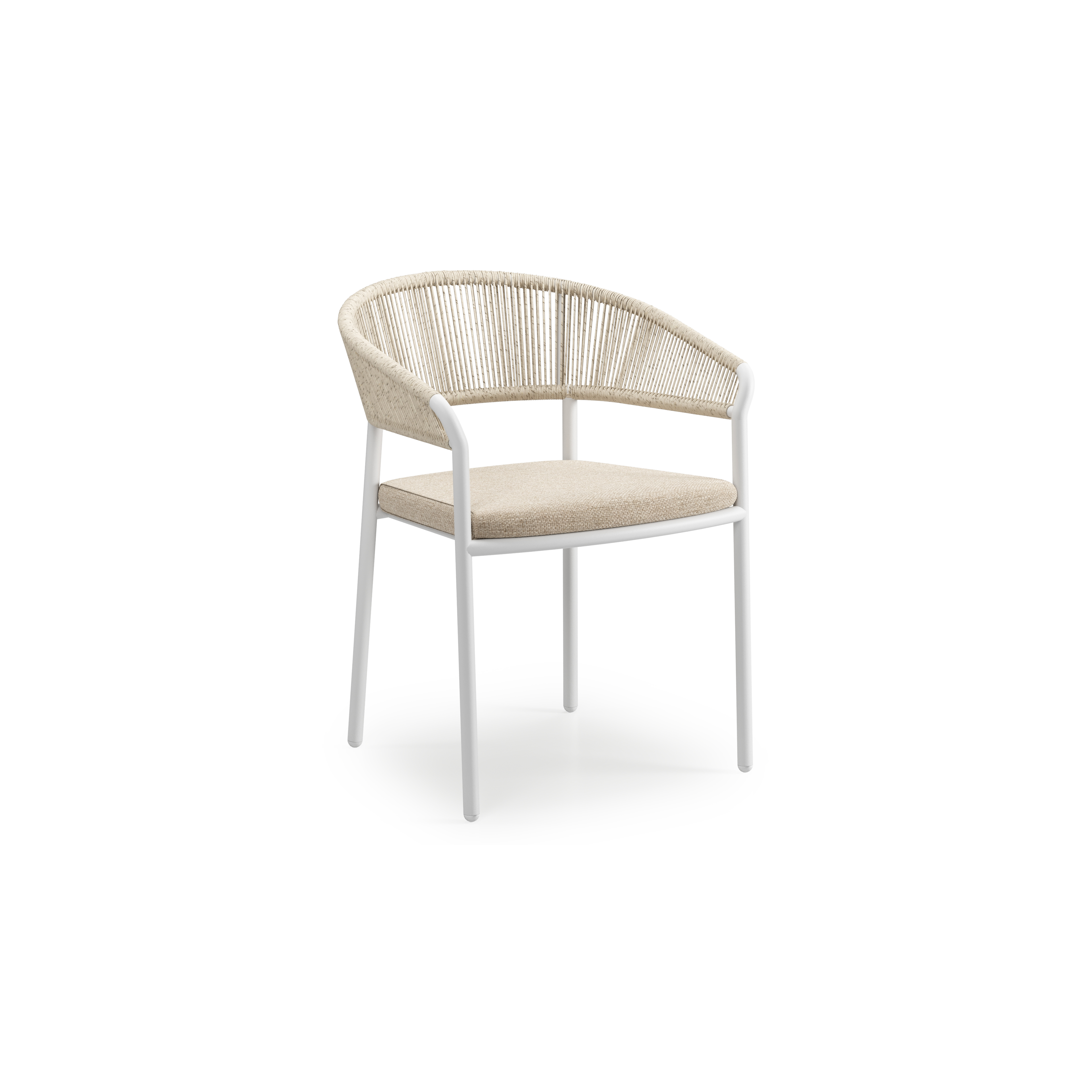 Zamora tuinstoel stapelbaar in wit aluminium en beige gedraaide ronde wicker met weather+ softtouch rustic kussen