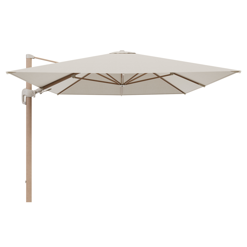 Rufina zweefparasol met tiltfunctie in houtlook met beige all weather sunbrella® premium parasoldoek - L1 300 x L2 300 cm (zonder voet)