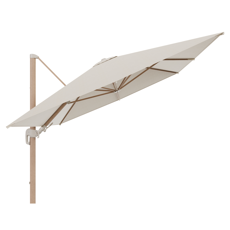 Rufina zweefparasol met tiltfunctie in houtlook met beige all weather sunbrella® premium parasoldoek - L1 300 x L2 300 cm (zonder voet)