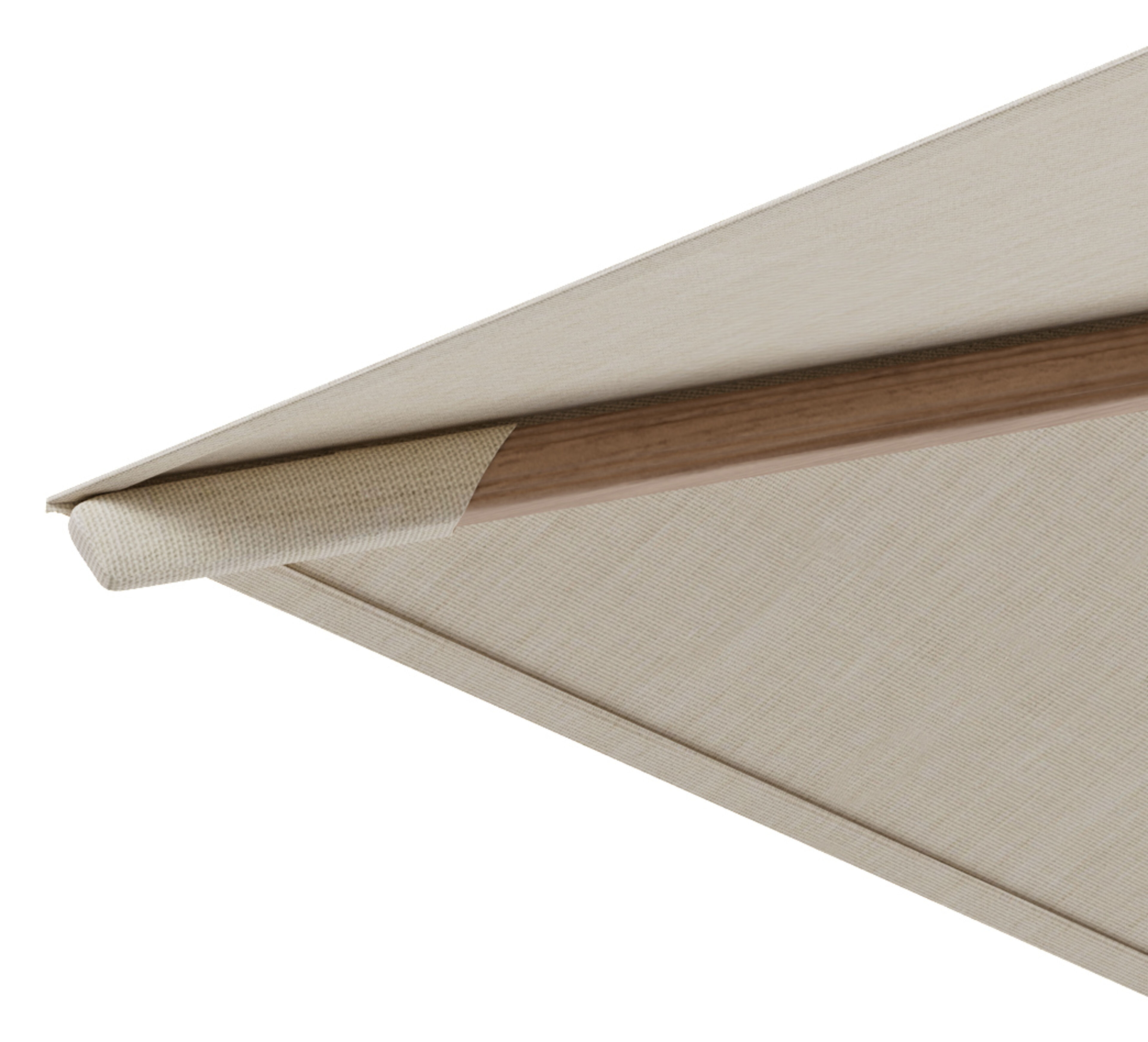 Parasol pendant Rufina avec fonction tilt en aspect de bois avec toile de parasol en all weather sunbrella® premium beige - Lg.1 400 x Lg.2 300 cm (sans pied de parasol)