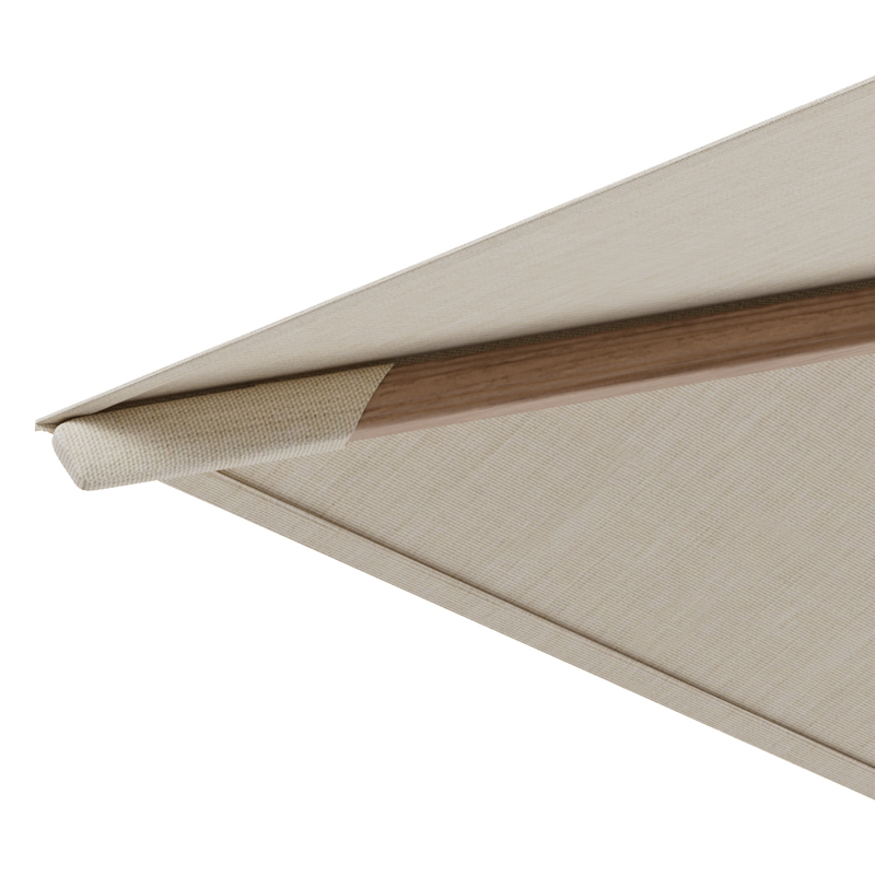 Rufina zweefparasol met tiltfunctie in houtlook met beige all weather sunbrella® premium parasoldoek - L1 300 x L2 300 cm (zonder voet)