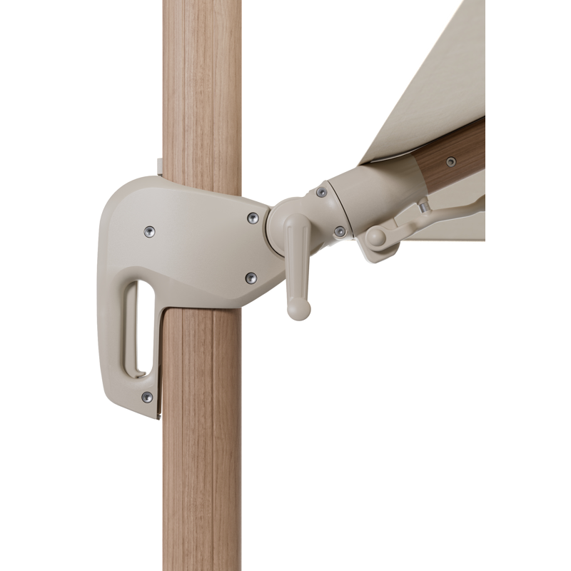 Rufina zweefparasol met tiltfunctie in houtlook met beige all weather sunbrella® premium parasoldoek - L1 300 x L2 300 cm (zonder voet)